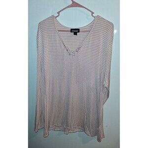 Joe Boxer Pink Stripe Long Sleeve V-neck Blouse Sz 3X